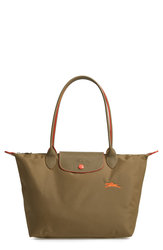 Longchamp M - Verde oliva com acabamento em vermelho