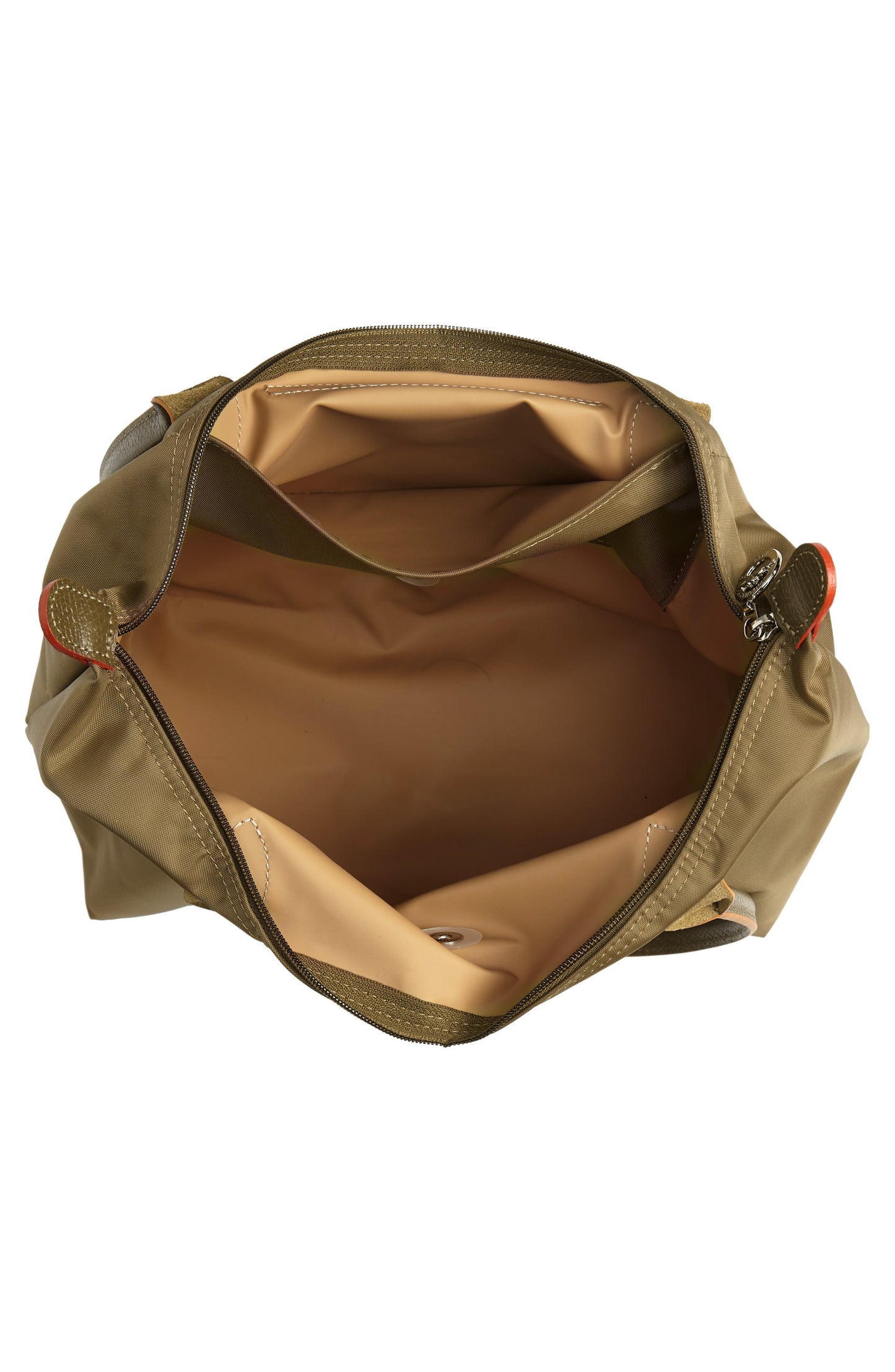 Longchamp M - Verde oliva com acabamento em vermelho