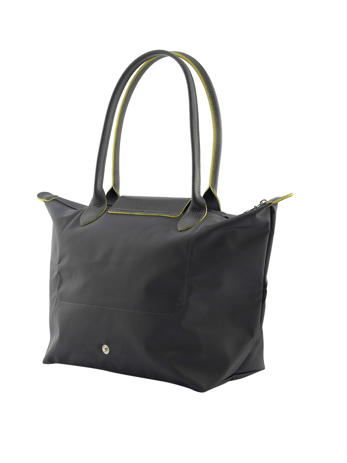 Longchamp M - Cinza escuro com acabamento em amarelo