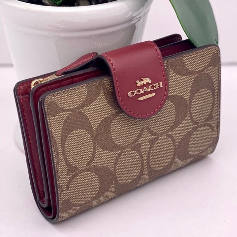 Carteira Coach Corner Zip - Vermelho e castanho