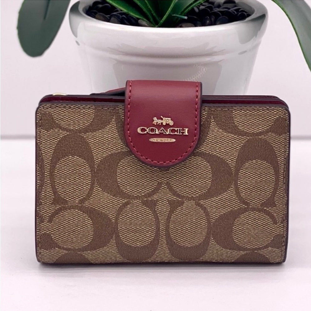 Carteira Coach Corner Zip - Vermelho e castanho