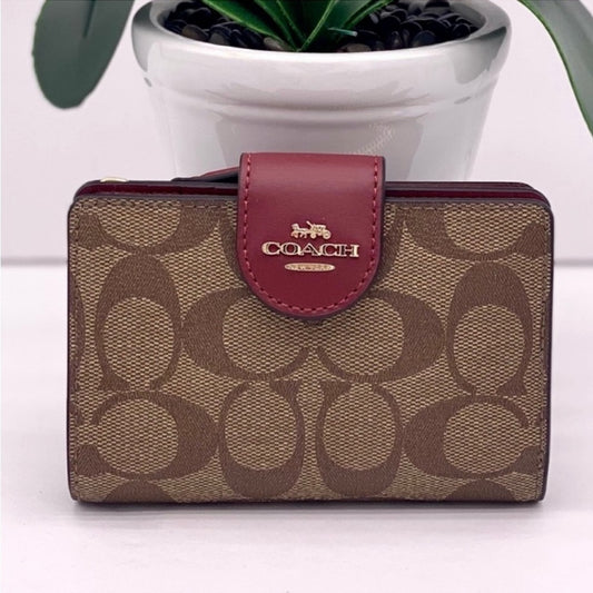 Carteira Coach Corner Zip - Vermelho e castanho