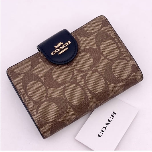 Carteira Coach Corner Zip - Preto e castanho claro