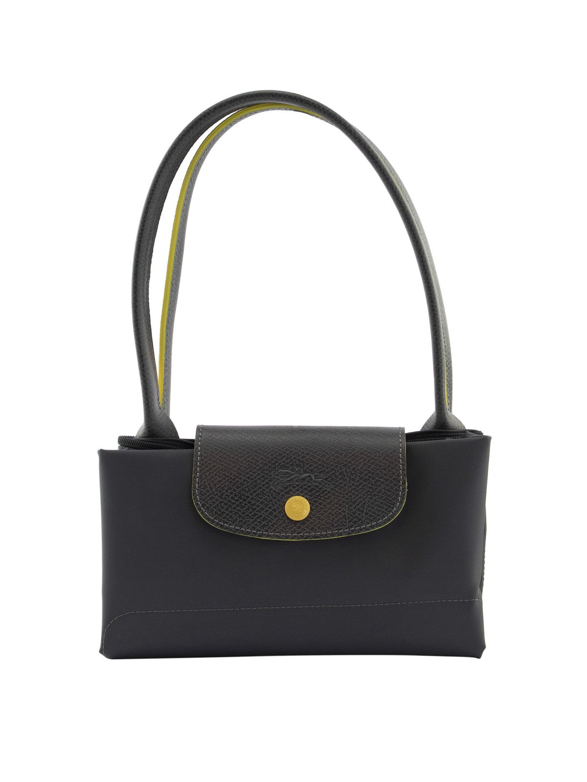 Longchamp M - Cinza escuro com acabamento em amarelo