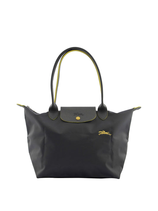 Longchamp M - Cinza escuro com acabamento em amarelo