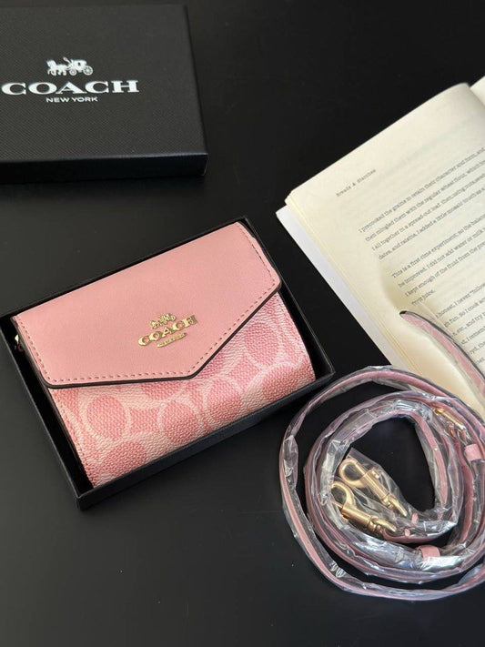 Carteira Coach Mini Envelope With Strap - Rosa