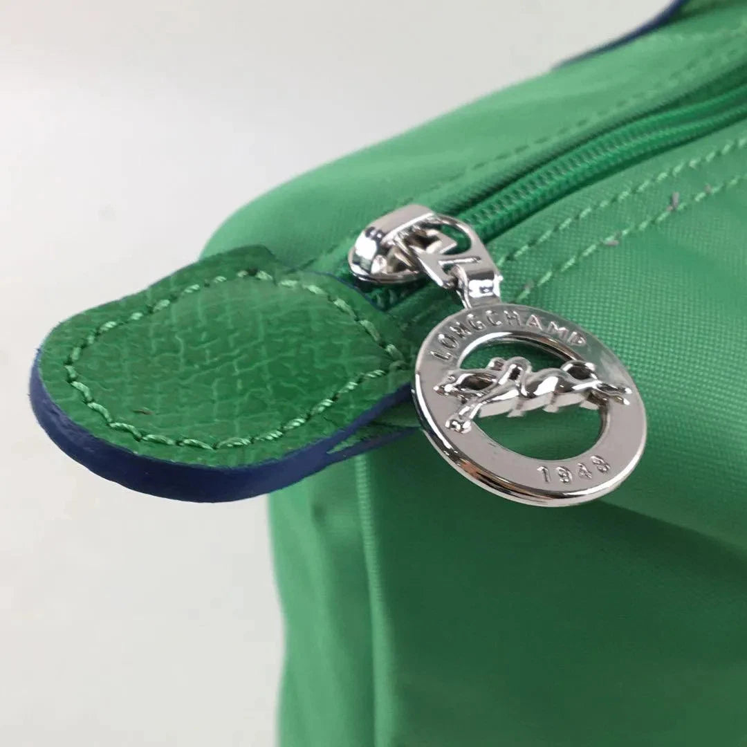 Longchamp L - Verde cacto com acabamento azul