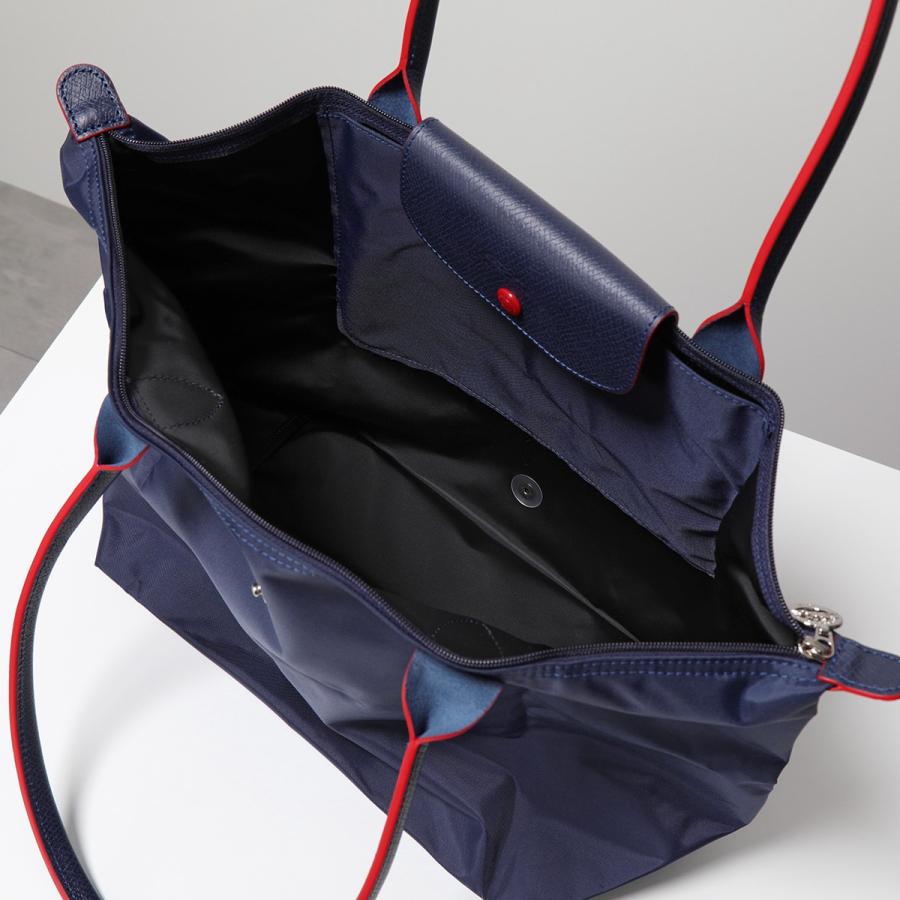 Longchamp M - Azul marinho com acabamento em vermelho